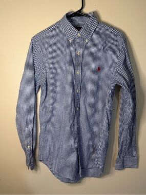 Ralph Lauren Men S Blue & White Check Button Down Collar Casual Dress Shirt Pony